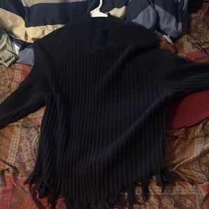 Elegant Black Fringed Women's Sweater
